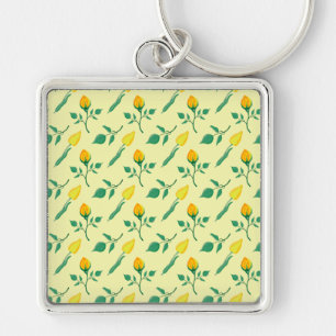Chaveiro Padrão floral com rosa amarela e flores tulipas