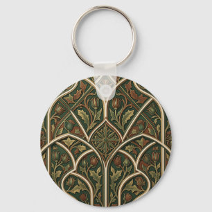 Chaveiro Padrão Floral de Cardo Vitoriano Verde Escuro