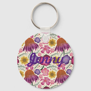 Chaveiro Padrão Floral de Flor Selvagem Personalizado