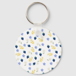 Chaveiro Padrão Floral de Flor Silvestre e Amora