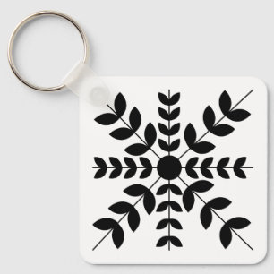 Chaveiro Padrão Floral de Mandala Preto e Branco Abstrato