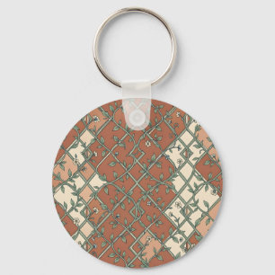 Chaveiro Padrão Floral de Treliça Vintage em Terracota