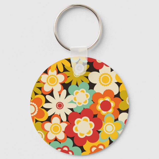 Chaveiro Padrão Floral Fofo Colorido Retro (Frente)