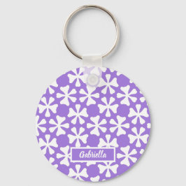 Chaveiro Padrão Floral Geométrico Moderno Lavanda e Branco