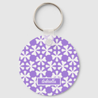 Chaveiro Padrão Floral Geométrico Moderno Lavanda e Branco