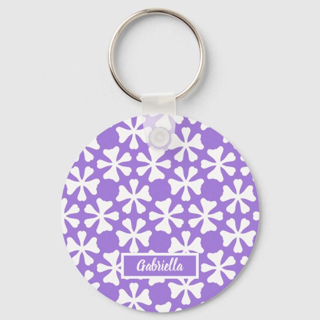 Chaveiro Padrão Floral Geométrico Moderno Lavanda e Branco (Frente)