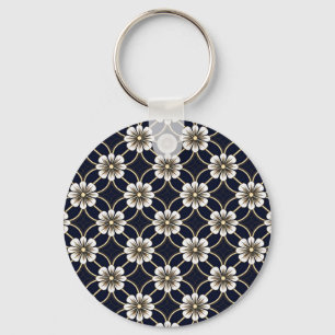 Chaveiro Padrão Floral Japonês de Texto Personalizado