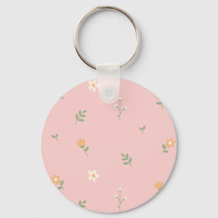 Chaveiro Padrão Floral Pastel Adorável em Fundo Rosa