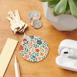 Chaveiro Padrão Floral Pintado à Mão – Botânica Colorida