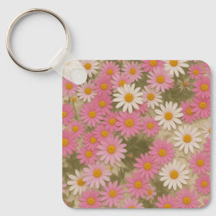 Chaveiro Padrão Floral Retro de Margarida Design Estético