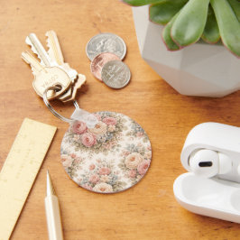 Chaveiro Padrão Floral Rosa Vintage | Pastel Elegante