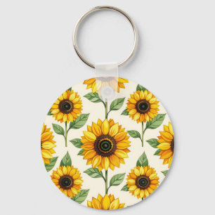 Chaveiro Padrão Floral Seamless de Girassol Amarelo Brilhan
