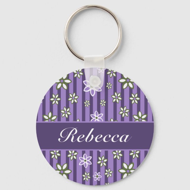 Chaveiro padrão floral verde Lilac Ametist personalizado (Frente)