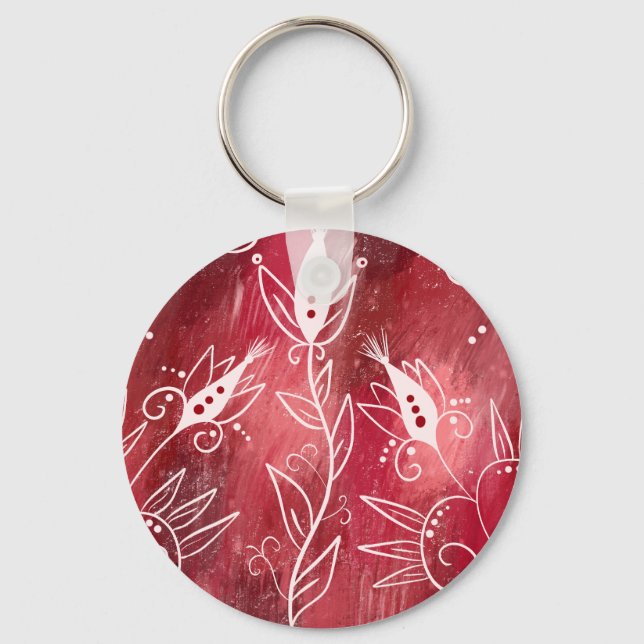 Chaveiro Padrão Floral Vermelho E Branco (Frente)