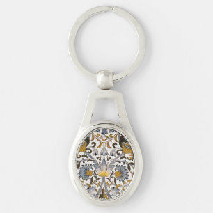 Chaveiro Padrão Floral William Morris Lodden: Azul Dourado