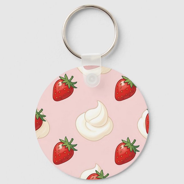 Chaveiro Padrão Fofo de Morango com Creme Chantilly (Frente)