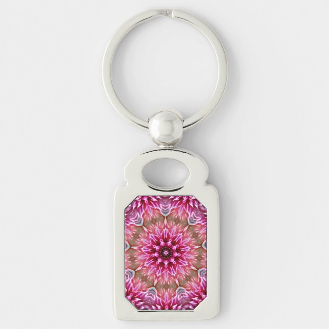 Chaveiro Padrão Geométrico de Flor Cor-de-Rosa Mandala - 67 (Frente)