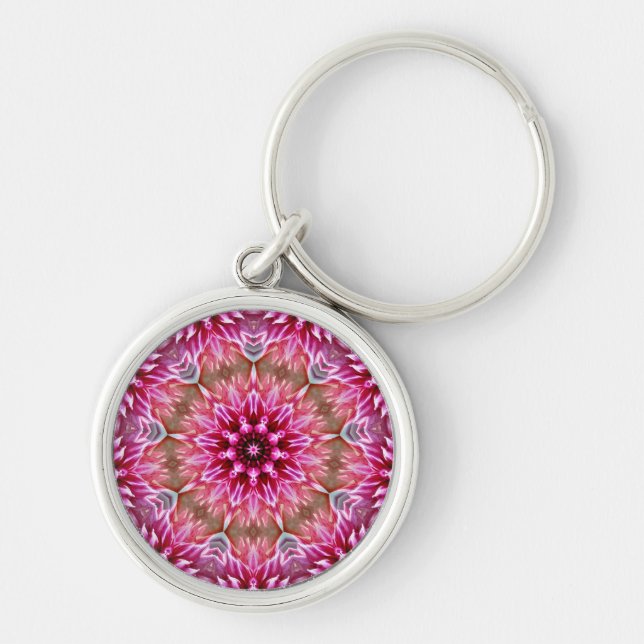 Chaveiro Padrão Geométrico de Flor Cor-de-Rosa Mandala - 67 (Frente)