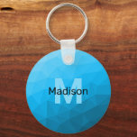 Chaveiro Padrão geométrico do gradiente ciano azul Monogram<br><div class="desc">Monograma Personalize com seu nome e inicial personalizados. Malha geométrica do triângulo com gradiente ombre azul claro. padrão,  ombre,  mesh,  triângulos,  geometria,  gradiente,  legal,  triângulo,  brilhante,  azul,  ciano</div>