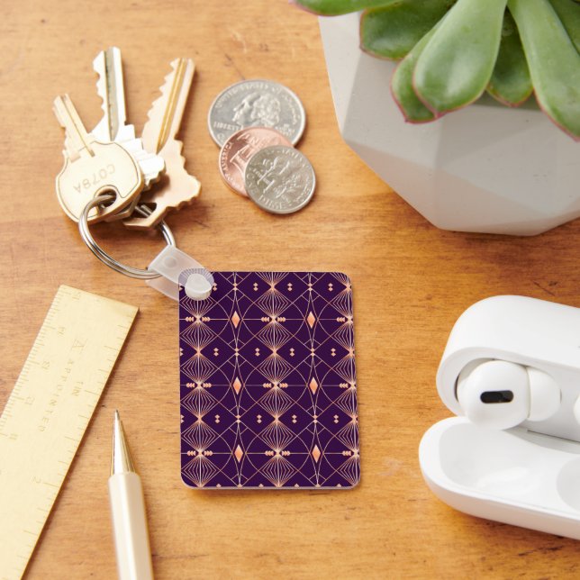 Chaveiro Padrão geométrico elegante com diamante laranja (Mesa)