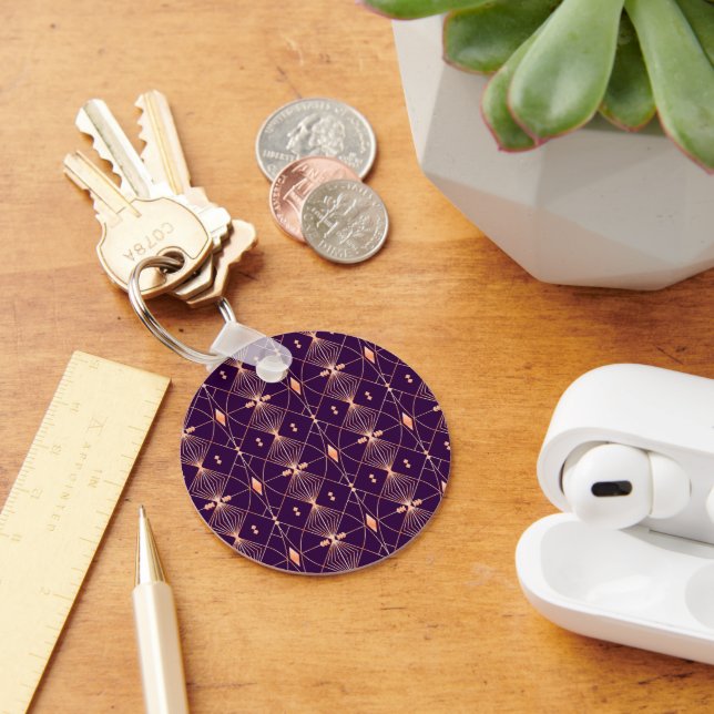 Chaveiro Padrão geométrico intrincado com linhas laranja (Mesa)