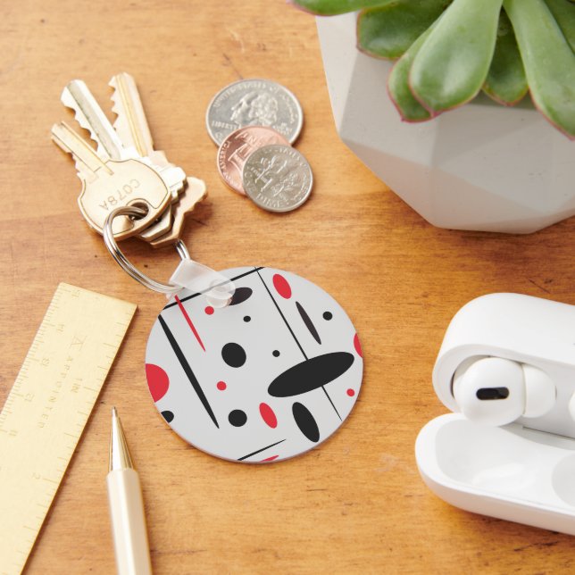 Chaveiro Padrão Geométrico Preto e Vermelho (Mesa)