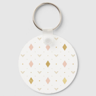 Chaveiro Padrão Geométrico Rosa Bege Dourado