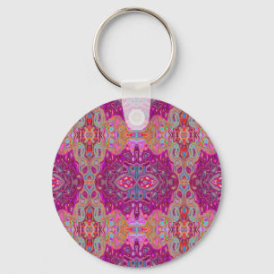 Chaveiro Padrão Groovy Abstrato Magenta Rosa, Azul e Vermel