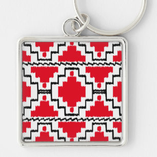 Chaveiro Padrão Ikat Aztec - Vermelho, Preto e Branco