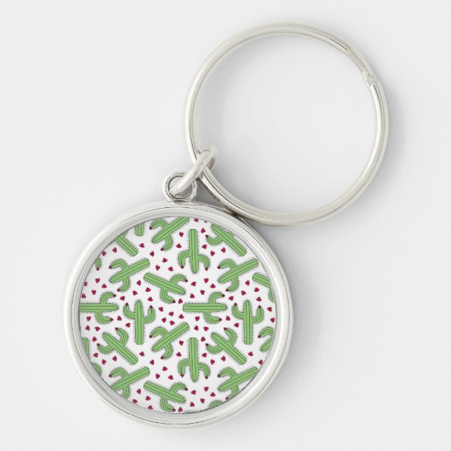 Chaveiro Padrão Ilustrado de Flores de Cactus e Rosa (Frente)