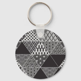 Chaveiro Padrão Japonês de Triângulo de Colagem Preta e Bra