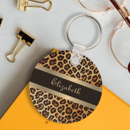 Chaveiro Padrão-Leopardo Na moda moderno castanho e Dourado