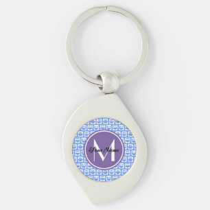 Chaveiro Padrão Lilac Monograma Azul e Coruja Branca