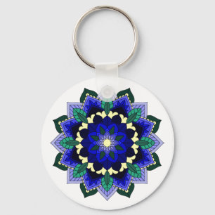 Chaveiro Padrão Mandala 02 em toque de teclas azul escuro
