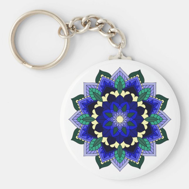 Chaveiro Padrão Mandala 02 em toque de teclas azul escuro (Frente)