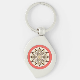 Chaveiro Padrão mandala em rosa coral, chocolate e bege