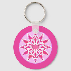 Chaveiro Padrão Mandala em rosa, fúcsia e branco