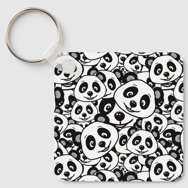 Chaveiro Padrão Moderno de Urso Panda Fofo Preto e Branco (Frente)