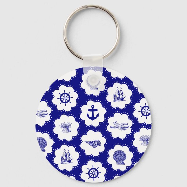 Chaveiro Padrão náutico branco e azul marinho (Frente)