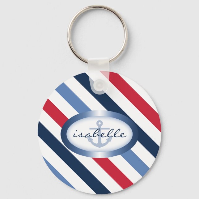 Chaveiro Padrão Náutico Personalizado de Stripe e Âncora (Frente)