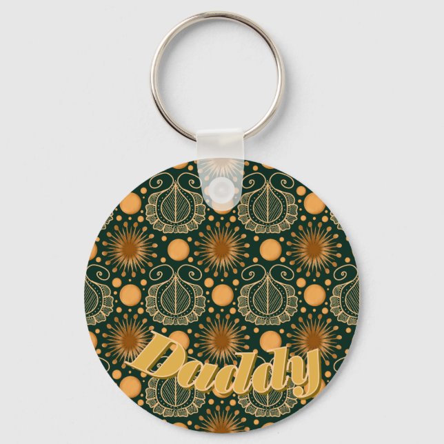 Chaveiro Padrão Ornamental Boho de Ouro Elegante Personaliz (Frente)