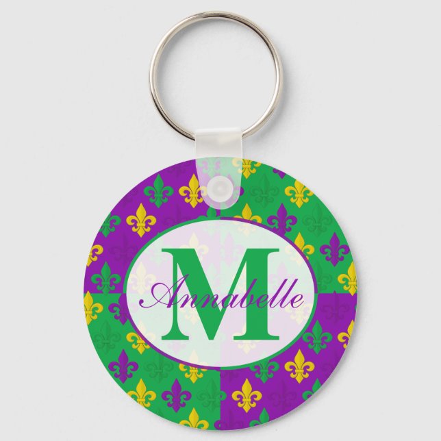 Chaveiro Padrão Personalizado Mardi Gras Fleur de Lis (Frente)