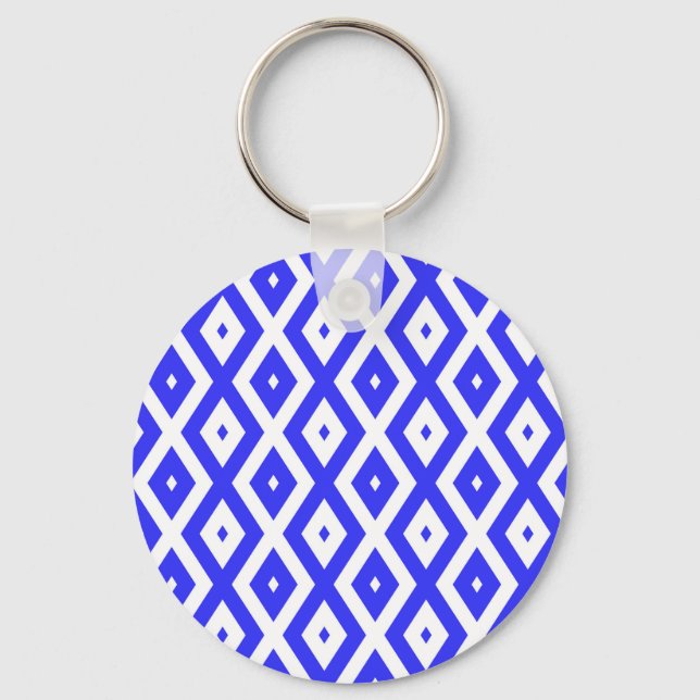 Chaveiro Padrão real de diamante azul e branco (Frente)