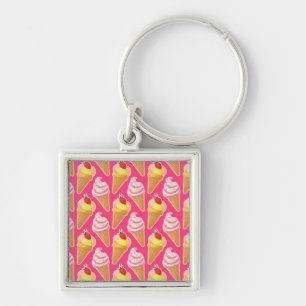 Chaveiro Padrão rosa Kawaii com sorvete de morango