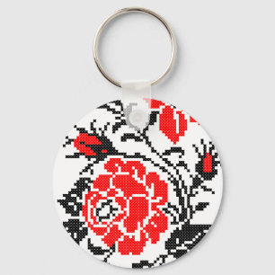 Chaveiro Padrão Russo Rosa vermelho&preto