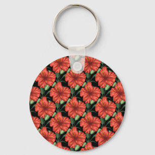 Chaveiro Padrão sem costura Flores vermelhas tropicais Folh