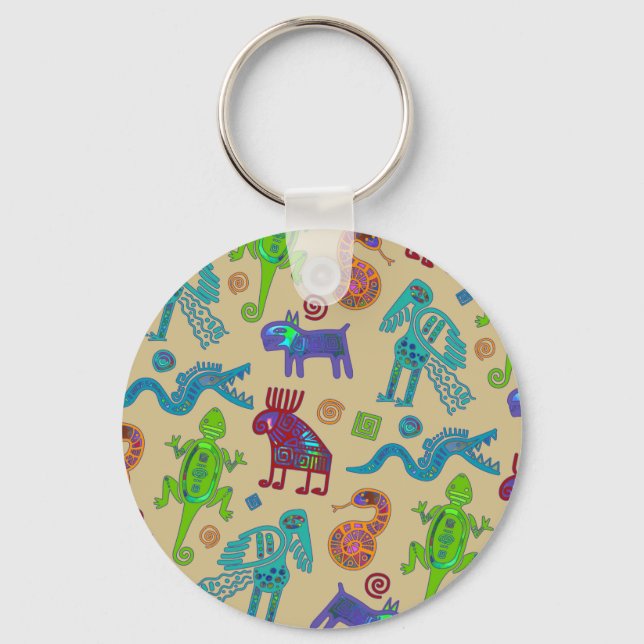 Chaveiro Padrão Tribal Primitivo da Cultura Mexicana Africa (Frente)