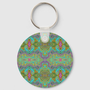 Chaveiro Padrão Trippy Ondulado Azul Água e Laranja