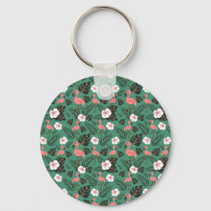 Chaveiro Padrão uniforme Flamingo rosa sobre fundo verde