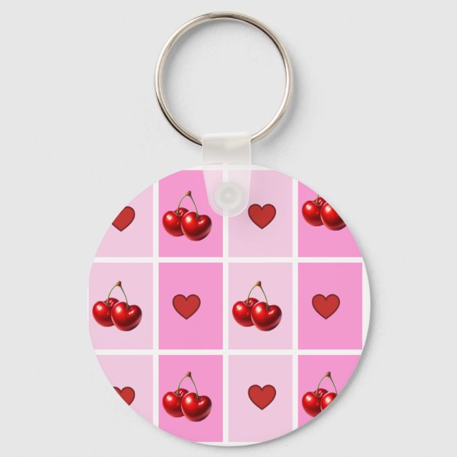 Chaveiro Padrão Xadrez Coração Cereja Personalizado (Frente)